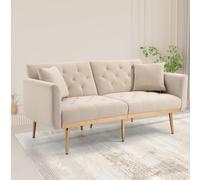 YESGIGA Canapé convertible 3 places en velours doux, lit convertible 3 positions, support des jambes en métal robuste, convient pour plusieurs scénarios salon, chambre à coucher (beige)