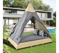 YESGIGA Ensemble de salon de jardin, tente en rotin, pour 2 à 4 personnes, coussin d'assise avec fermeture éclair, amovible et lavable, gris
