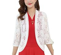 Yesgirl Boléro Femme Dentelle Cardigan Manches 3/4 Elégant Veste Ouverte Été Casual Bolero Tops Gilet Chic pour Mariage Grande Taille Blanc 5XL