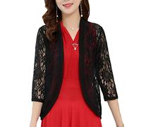 Yesgirl Boléro Femme Dentelle Cardigan Manches 3/4 Elégant Veste Ouverte Été Casual Bolero Tops Gilet Chic pour Mariage Grande Taille Noir 5XL