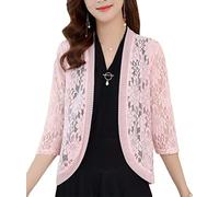 Yesgirl Boléro Femme Dentelle Cardigan Manches 3/4 Elégant Veste Ouverte Été Casual Bolero Tops Gilet Chic pour Mariage Grande Taille Rose 5XL