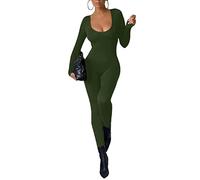 Yesgirl Combinaison de Yoga Jumpsuit Moulante Femme Sport Bodysuit Manches Longues Jumpsuit Sexy Combinaison Élastique Vetement de Sport Couleur Unie Chic A Vert 3XL