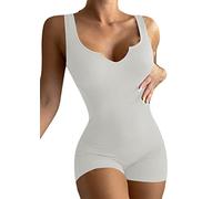 Yesgirl Combishort Femme Sexy Moulante Combinaisons Courte Sans Manches Jumpsuit en Tricot Décontracté Bodysuit Une Pièce De Yoga Sport Fitness Combinaison Playsuit A Blanc XS