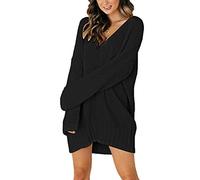 Yesgirl Femme Elégant Sweater Robe Pull Tricoté Col V Manche Longue Loose Solide Tunique Oversize Tricot Chemisier Mode Automne Hiver Noir 40