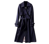 Yesgirl Femme Manteau Jacket Bouton Revers Long Veste Chaud Trenchcoat Manches Longues Cardigan Blazer Manteau OL Vintage Couleur Unie Parka Trench-Coat Automne Et Hiver A Bleu Foncé M