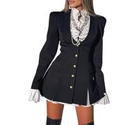 Yesgirl Femme Robe Chemise Courte Sexy Manches Longues Chic Boutons Rétro Élégant Automne Hiver Dessus Genou A Noir L