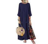 Yesgirl Femme Robe Longue Été Bohème Chic Col Rond sans Manche Imprime Robe de Plage Vacances A Bleu Foncé L