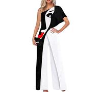 Yesgirl Femmes Combinaison Chic Élégant Jumpsuit Longue Pantalon Casual Épaules Nues Combishort Imprimé Playsuit Romper pour Soirée Cocktail A Noir1 XXL