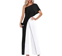 Yesgirl Femmes Combinaison Chic Élégant Jumpsuit Longue Pantalon Casual Épaules Nues Combishort Imprimé Playsuit Romper pour Soirée Cocktail A Noir2 L