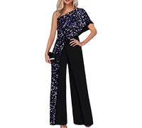 Yesgirl Femmes Combinaison Chic Élégant Jumpsuit Longue Pantalon Casual Épaules Nues Combishort Imprimé Playsuit Romper pour Soirée Cocktail A Noir6 S