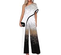 Yesgirl Femmes Combinaison Chic Élégant Jumpsuit Longue Pantalon Casual Épaules Nues Combishort Imprimé Playsuit Romper pour Soirée Cocktail A Blanc9 S