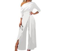 Yesgirl Femmes Combinaison Chic Élégant Jumpsuit Longue Pantalon Casual Épaules Nues Combishort Imprimé Playsuit Romper pour Soirée Cocktail B Blanc XL