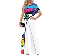 Yesgirl Femmes Combinaison Chic Élégant Jumpsuit Longue Pantalon Casual Épaules Nues Combishort Imprimé Playsuit Romper pour Soirée Cocktail A Blanc10 S