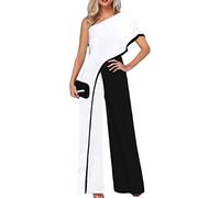 Yesgirl Femmes Combinaison Chic Élégant Jumpsuit Longue Pantalon Casual Épaules Nues Combishort Imprimé Playsuit Romper pour Soirée Cocktail A Blanc5 L