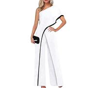 Yesgirl Femmes Combinaison Chic Élégant Jumpsuit Longue Pantalon Casual Épaules Nues Combishort Imprimé Playsuit Romper pour Soirée Cocktail A Blanc6 XL