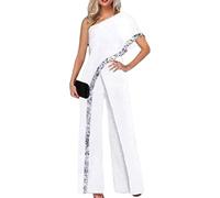 Yesgirl Femmes Combinaison Chic Élégant Jumpsuit Longue Pantalon Casual Épaules Nues Combishort Imprimé Playsuit Romper pour Soirée Cocktail A Blanc7 L