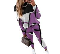 Yesgirl Femmes Survêtement Ensemble de Survêtement 2pcs Jogging Sportswear Imprimé Sweatshirt + Pantalon de Joggings Tenue de Sport Décontracté Streetwear Casual Outfit A Violet M