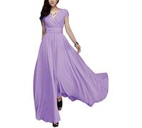Yesgirl Femmes V-Neck Soirée Longue Robe Mousseline De Soie Manche Courte Soirée Longue Maxi Robe Femme Sexy Robe De Soirée Grande Taille Violet Clair 42