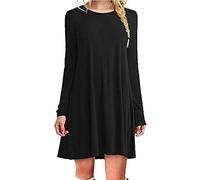 Yesgirl Mini robe décontractée et élégante - Couleur unie - Manches longues - Col rond - Pour les loisirs. - Noir - 40