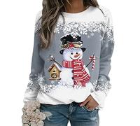 Yesgirl Pull Noël Femme Manches Longues Col Rond Rigolo Noel Pull Christmas Moche Sweat Multicolore Imprimé Bonhomme de Neige Sweatshirt Grande Taille Pullover A Gris M