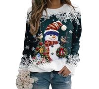 Yesgirl Pull Noël Femme Manches Longues Col Rond Rigolo Noel Pull Christmas Moche Sweat Multicolore Imprimé Bonhomme de Neige Sweatshirt Grande Taille Pullover C Bleu Foncé M