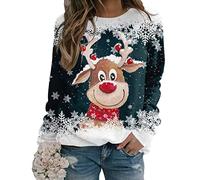 Yesgirl Pull Noël Femme Manches Longues Col Rond Rigolo Noel Pull Christmas Moche Sweat Multicolore Imprimé Bonhomme de Neige Sweatshirt Grande Taille Pullover B Bleu Foncé XXL