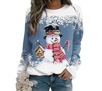 Yesgirl Pull Noël Femme Manches Longues Col Rond Rigolo Noel Pull Christmas Moche Sweat Multicolore Imprimé Bonhomme de Neige Sweatshirt Grande Taille Pullover A Bleu L