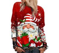 Yesgirl Pull Noël Femme Manches Longues Col Rond Rigolo Noel Pull Christmas Moche Sweat Multicolore Imprimé Bonhomme de Neige Sweatshirt Grande Taille Pullover E Rouge 3XL