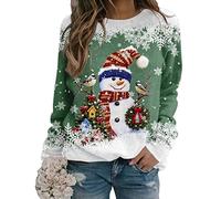 Yesgirl Pull Noël Femme Manches Longues Col Rond Rigolo Noel Pull Christmas Moche Sweat Multicolore Imprimé Bonhomme de Neige Sweatshirt Grande Taille Pullover C Vert M