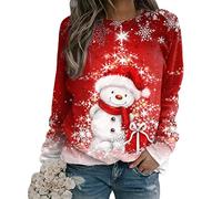 Yesgirl Pull Noël Femme Manches Longues Col Rond Rigolo Noel Pull Christmas Moche Sweat Multicolore Imprimé Bonhomme de Neige Sweatshirt Grande Taille Pullover D Rouge 3XL