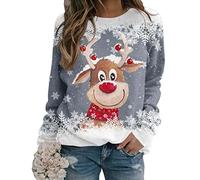 Yesgirl Pull Noël Femme Manches Longues Col Rond Rigolo Noel Pull Christmas Moche Sweat Multicolore Imprimé Bonhomme de Neige Sweatshirt Grande Taille Pullover B Gris M