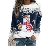 Yesgirl Pull Noël Femme Manches Longues Col Rond Rigolo Noel Pull Christmas Moche Sweat Multicolore Imprimé Bonhomme de Neige Sweatshirt Grande Taille Pullover A Bleu Foncé M