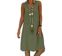 Yesgirl Robe Été Femme De Plage Rétro Robes Col V Lin Tee Shirt Robes Au Genou Robe Chic Chemisier Manches Courte Unie Plage Mini Robe Casual Tuniques Ample sans Accessoires D Vert 40