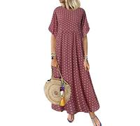 Yesgirl Robe Longue Boho Femme De Coton Et Lin des Bohème Manches Longues Chic Maxi Robe Été Femme Grande Taille Casual H Rouge 5XL