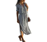 Yesgirl Robe Longue Grande Couleur Unie À Pois Aille Femme Robes De Plage Chic Tunique Col V Robe avec Poches Tunique T-Shirt Baggy Tops Grande Taille Chemisier Manches Longues Y Noir 48
