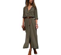 Yesgirl Robe Longue Grande Couleur Unie À Pois Aille Femme Robes De Plage Chic Tunique Col V Robe avec Poches Tunique T-Shirt Baggy Tops Grande Taille Chemisier Manches Longues Z Armée Verte 40