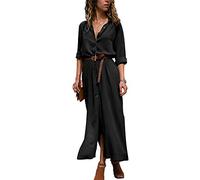 Yesgirl Robe Longue Grande Taille Femme Robes De Plage Chic Tunique Col V Robe Maternité Robe avec Poches Noir 36