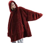 Yesgirl Sweat à Capuche Polaire Sherpa Pull Blanket Hoodie Couverture a Capuche Chaude Confortable Surdimensionnée Grande Sweat avec Grande Poche pour Adultes Femmes Hommes A Rouge One Size
