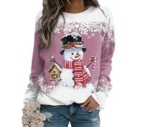 Yesgirl Tomwell Pull Noël Femme Manches Longues Col Rond Rigolo Noel Pull Christmas Moche Sweat Multicolore Imprimé Bonhomme de Neige Sweatshirt Grande Taille Pullover A Rose S