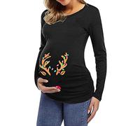 Yesgirl Vêtement Femme Enceinte Noël T Shirt Maternité T Shirt à Manches Longues Grossesse Tunique Haut Mignon à Motifs Atuomne Enceinte Haut Chemise Blouse Tops B Noir S