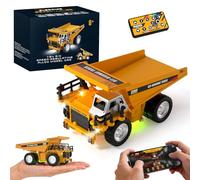 YESHIN Mini camion benne télécommandée en métal, avec contrôle par application, 3 vitesses, fonction basculement par simple pression d'un bouton, lumière et son, rechargeable par USB, démonstration