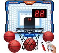 YESHIN Panier de Basket Enfant d’Intérieur avec LED et Télécommande | Mini panier pour porte, compteur électronique sonore, 3 modes de jeu, 4 ballons et pompe, cadeau garçon et fille