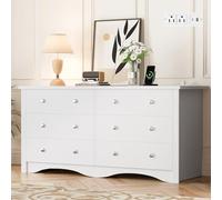 YESHOMY Commode moderne pour chambre à coucher avec prise de courant, commode à 6 tiroirs, commode en bois, meuble TV pour salon, placard, couloir (blanc)