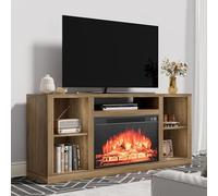 YESHOMY Meuble TV avec cheminée électrique pour téléviseurs jusqu'à 165 cm et plus, table console avec quatre étagères et armoires de rangement ouvertes, 147 cm, bois rustique