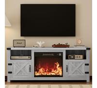 YESHOMY Meuble TV de cheminée avec portes de grange et étagère ouverte, console multimédia de ferme avec câble caché, centre de divertissement pour téléviseurs jusqu'à 165 cm, gris délavé