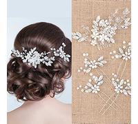 Yeshone 5 Pcs Peignes à Cheveux de Mariage Épingles à Cheveux pour Mariées Épingle à Cheveux avec Fleur en Strass Cristal et Perles Accessoires de Cheveux pour Femme Mariée Mariage (Argent)