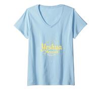 Yeshua Messiah Radiant Faith Homme Inspiration chrétienne T-Shirt avec Col en V, Femme, Bleu Céleste, M