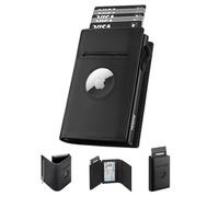 YESIIW Airtag Porte Carte Homme Slim Portefeuille Homme Pop Up pour 10 Cartes & 12 Billlets, Portefeuilles et Porte-Cartes Magnétique avec RFID & Monnaie Zippée 1 ID Fenêtre, Airtag 2 Apple & 1(Noir)