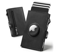 YESIIW Porte Carte Airtag Cuir Véritable, Pop up Portefeuille Homme Airtag pour 10 Cartes, 2ID & 10 Billlets, Porte Carte Homme avec Blocage RFID & Monnaie, Wallet, Air Tag 2 Apple & 1(Noir)