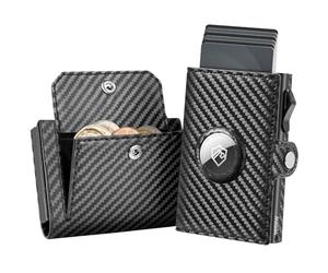 YESIIW Portefeuille Airtag en Cuir Fin pour Apple Air Tag, Pop up Porte Cartes RFID Protection pour Homme, Slim Portefeuille de Crédit Homme pour 10-12 Cartes Flap Coin Pocket
